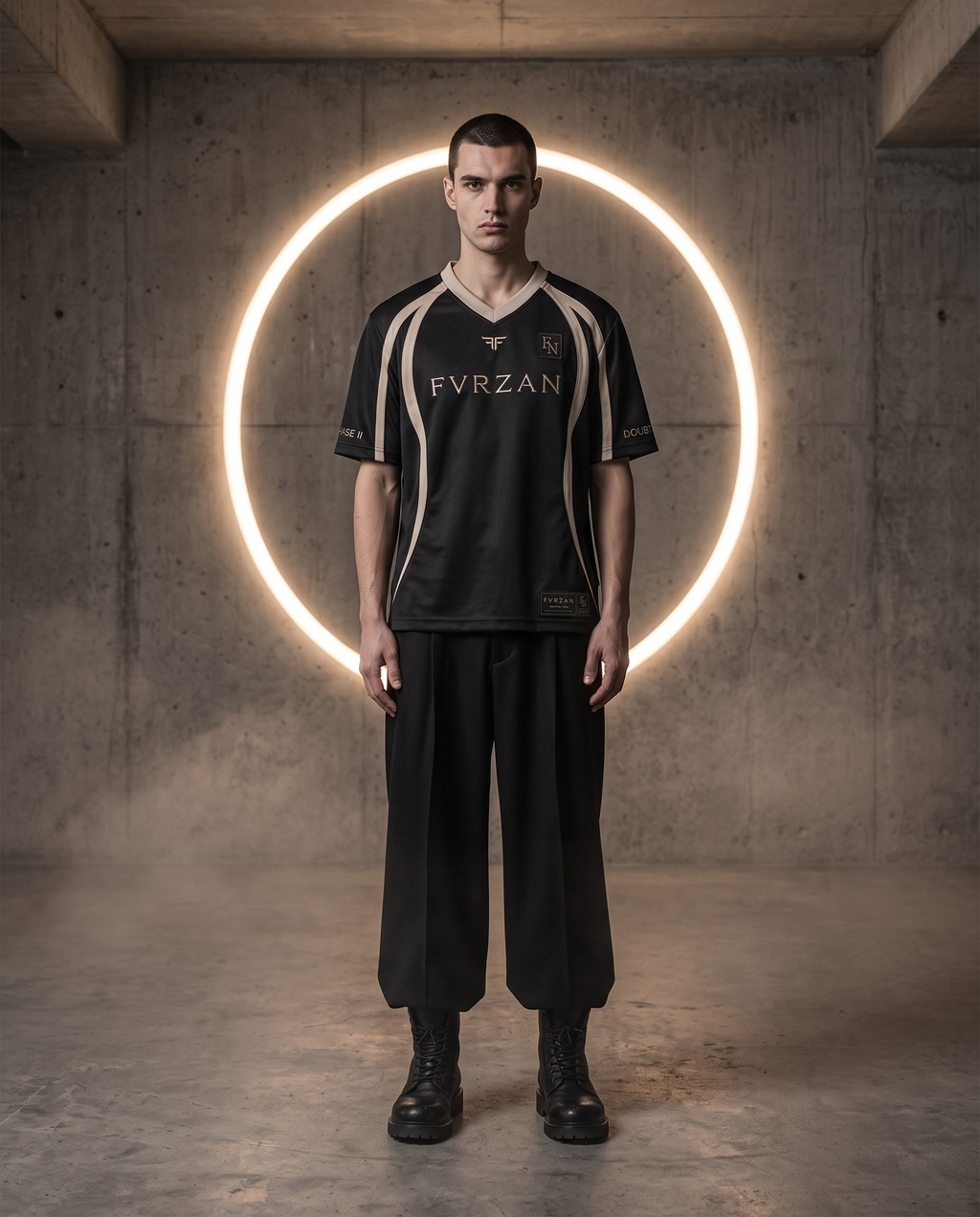 DOUBT Jersey en modelo, vista frontal bajo el eclipse