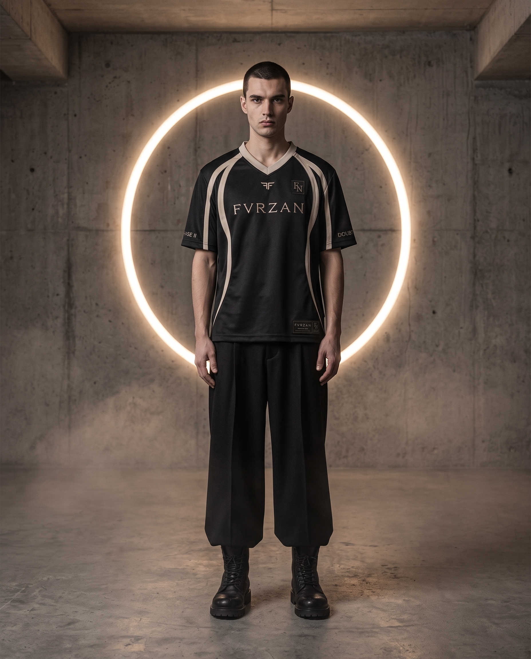 DOUBT Jersey en modelo, vista frontal bajo el eclipse