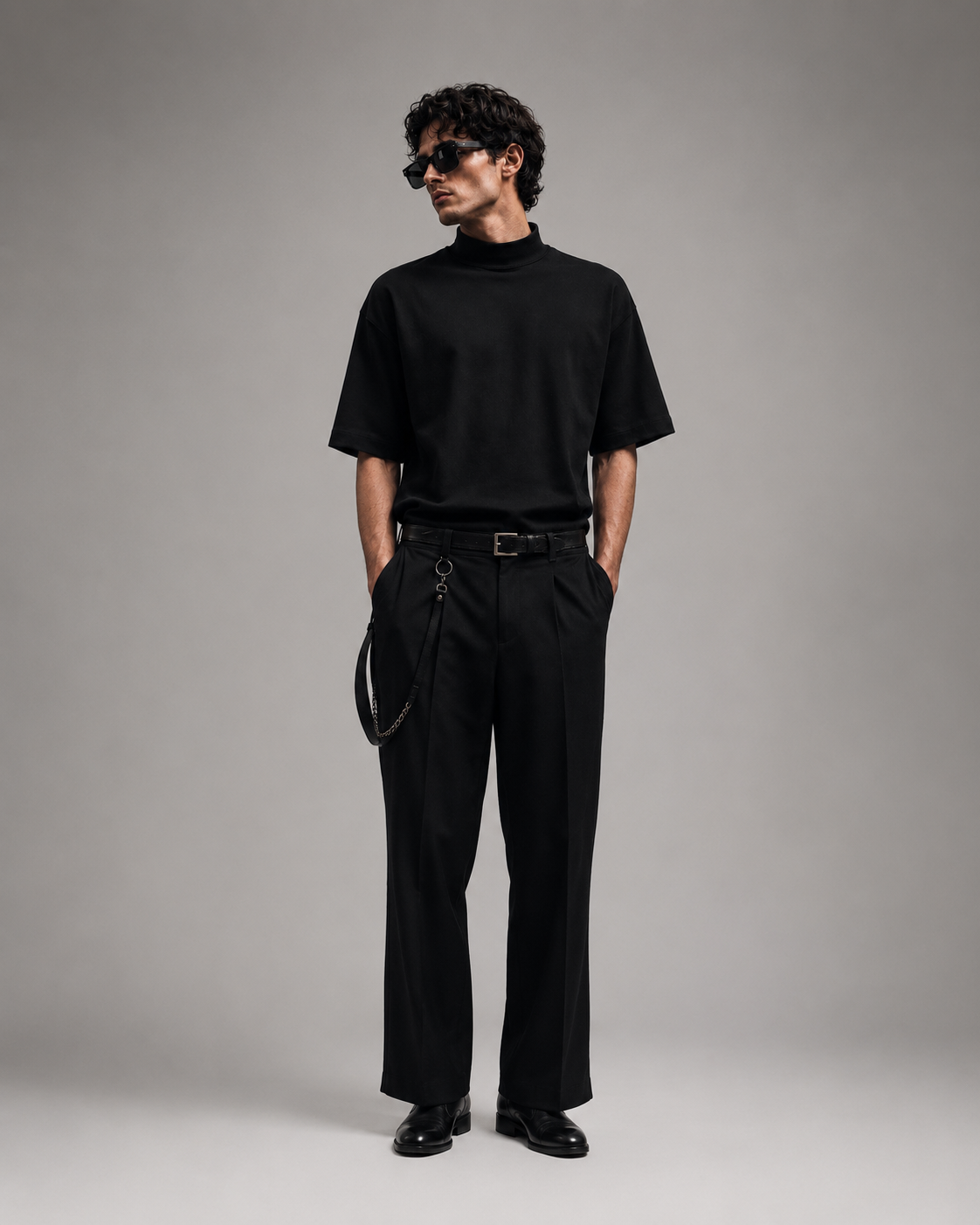 Modelo usando playera negra FVRZɅN FORM 01 de frente